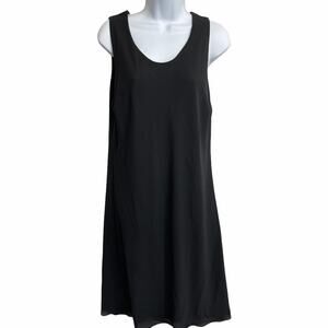 Caribe Tank Midi Dress Size L Black Sleeveless Scoop Neck Minimalist Made in USA